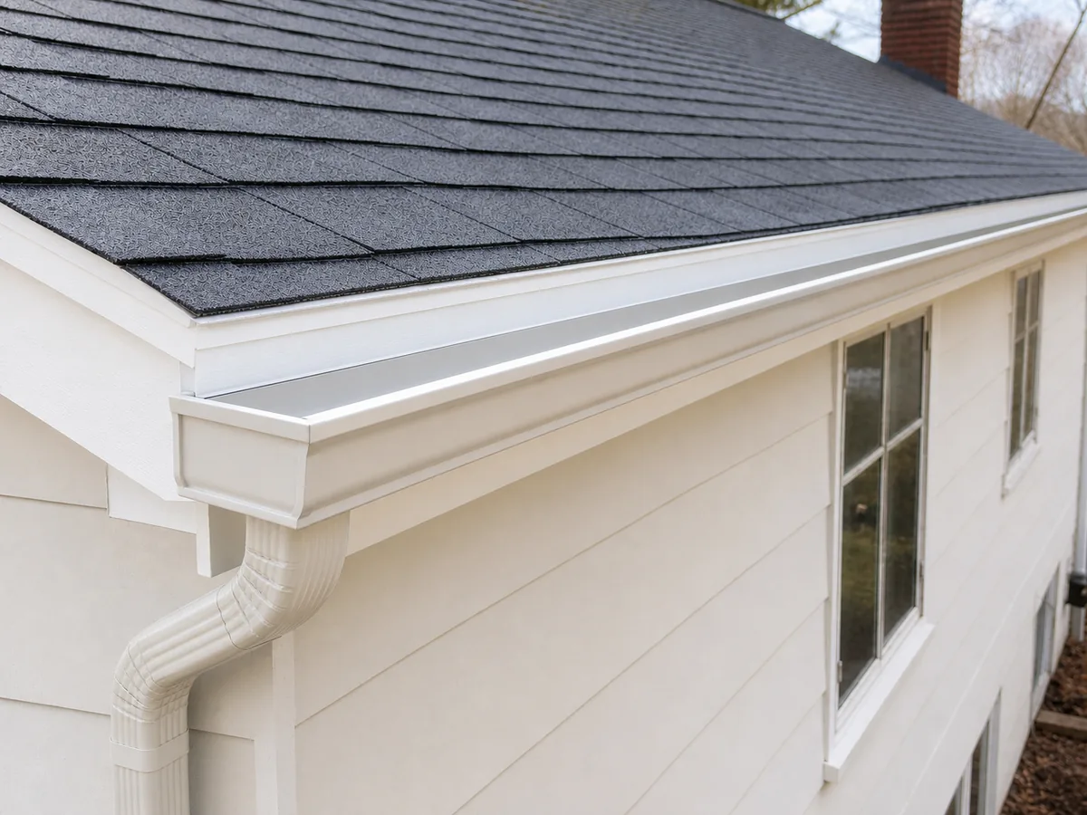 New seamless gutter and repaired painted fascia